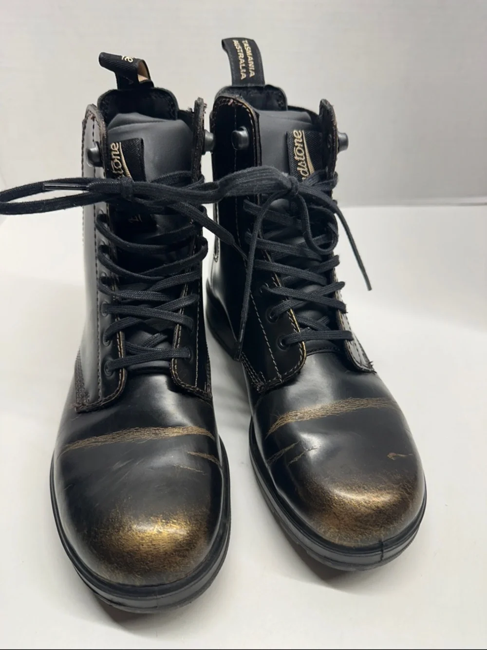 Blundstone Lace Up Gore Boots 2218 Black Gold Metallic Brush Women's US Size 6.5